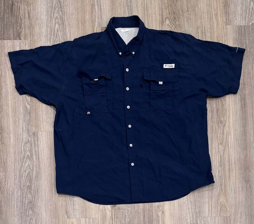 Columbia PFG Bonehead Fishing Shirt Mens 2X Navy Blue Short Sleeve Vented